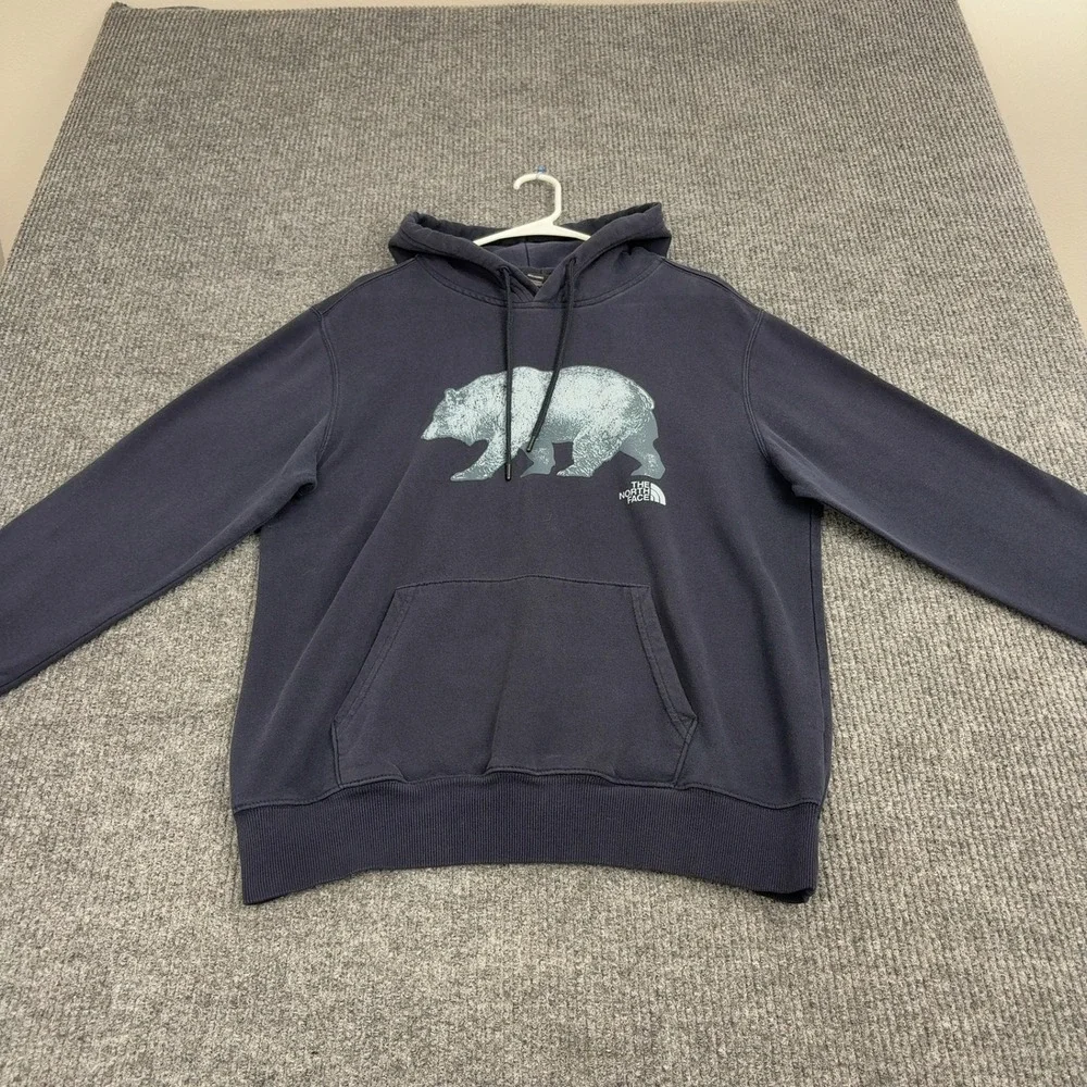 The North Face Hoodie Mens M Navy Blue Cotton Blend Bear Graphic‎ Gorpcore Style